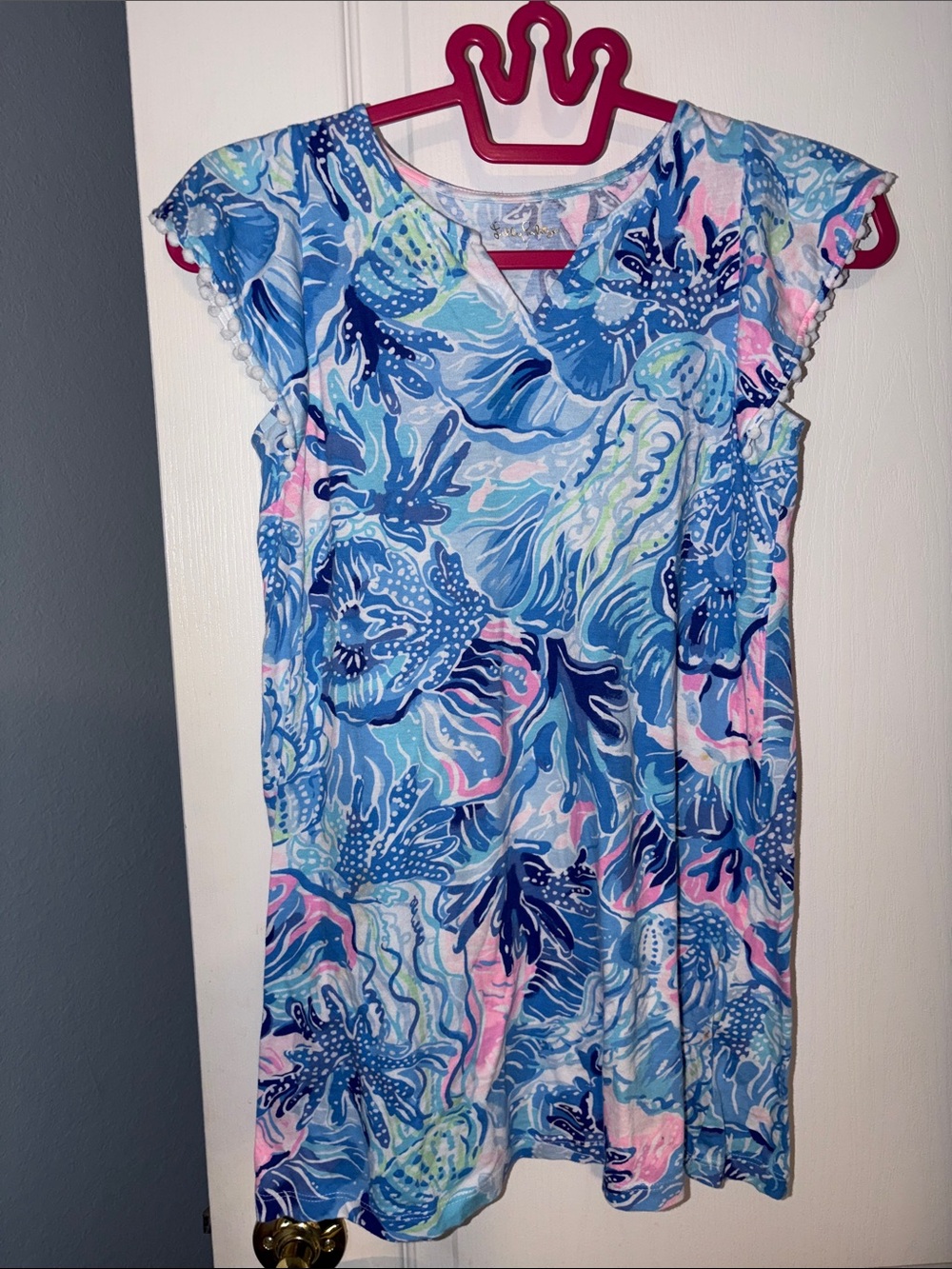 Lilly Pulitzer Girls Blue Pink Seafoam Floral Dress